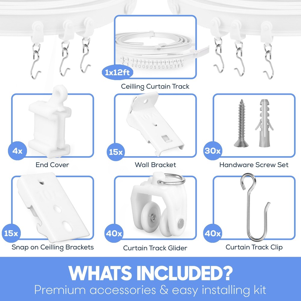 Flexible Ceiling Curtain Track System – 12ft Bendable Ceiling Mounted Curt