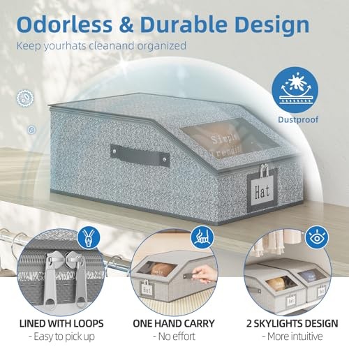 Hat Organizer for Baseball Caps, 2PCS Stackable Storage with Clear Window