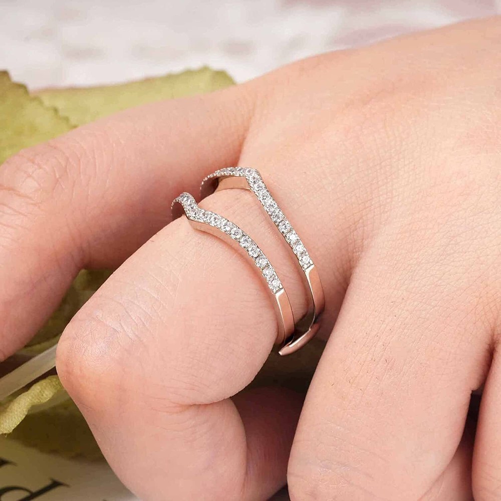 Adjustable V-shape Wedding Anniversary Band Ring Enhancer Wrap Sterling Silver