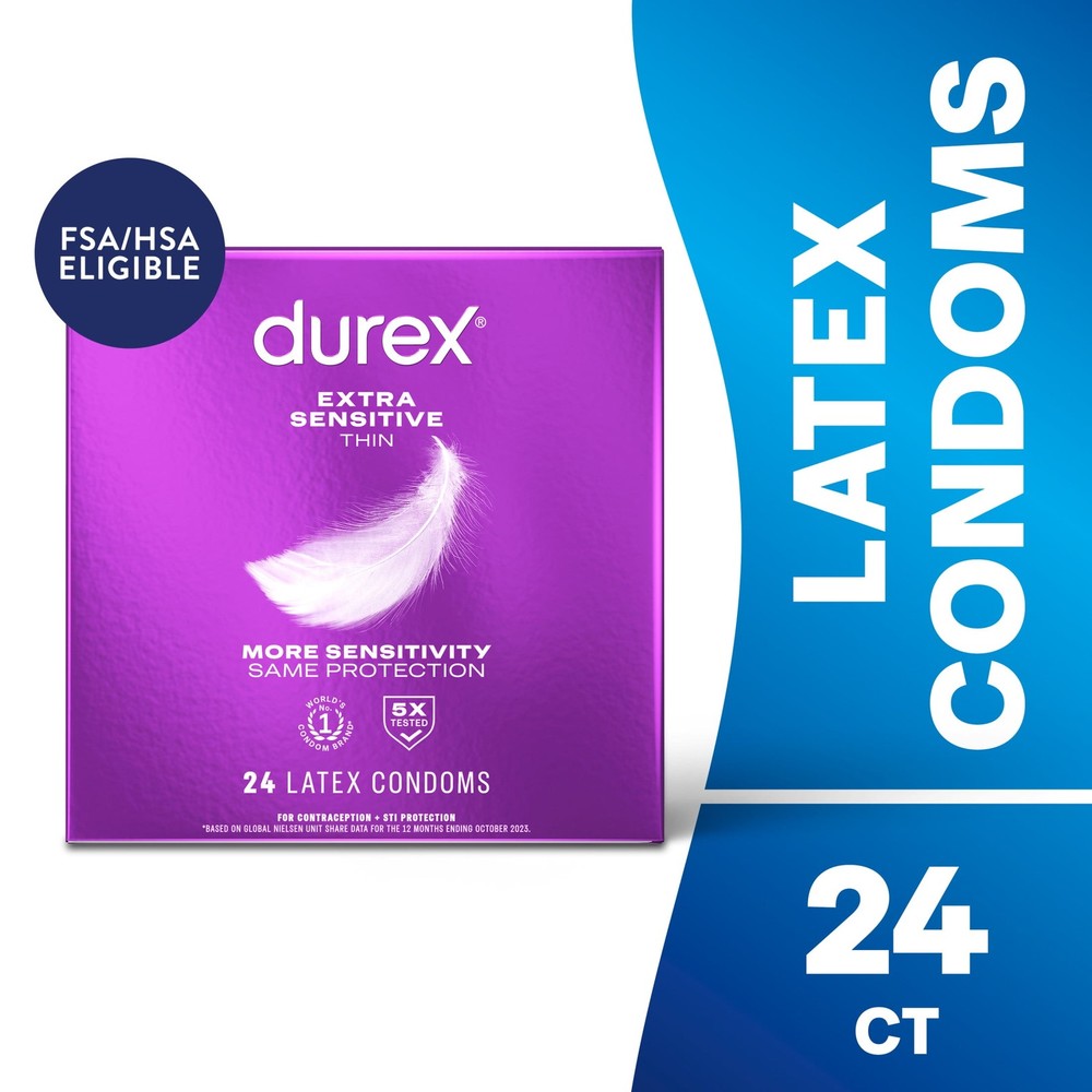 Durex Condoms For Men, Extra Sensitive Thin Condoms, Lubricated Rubber Latex
