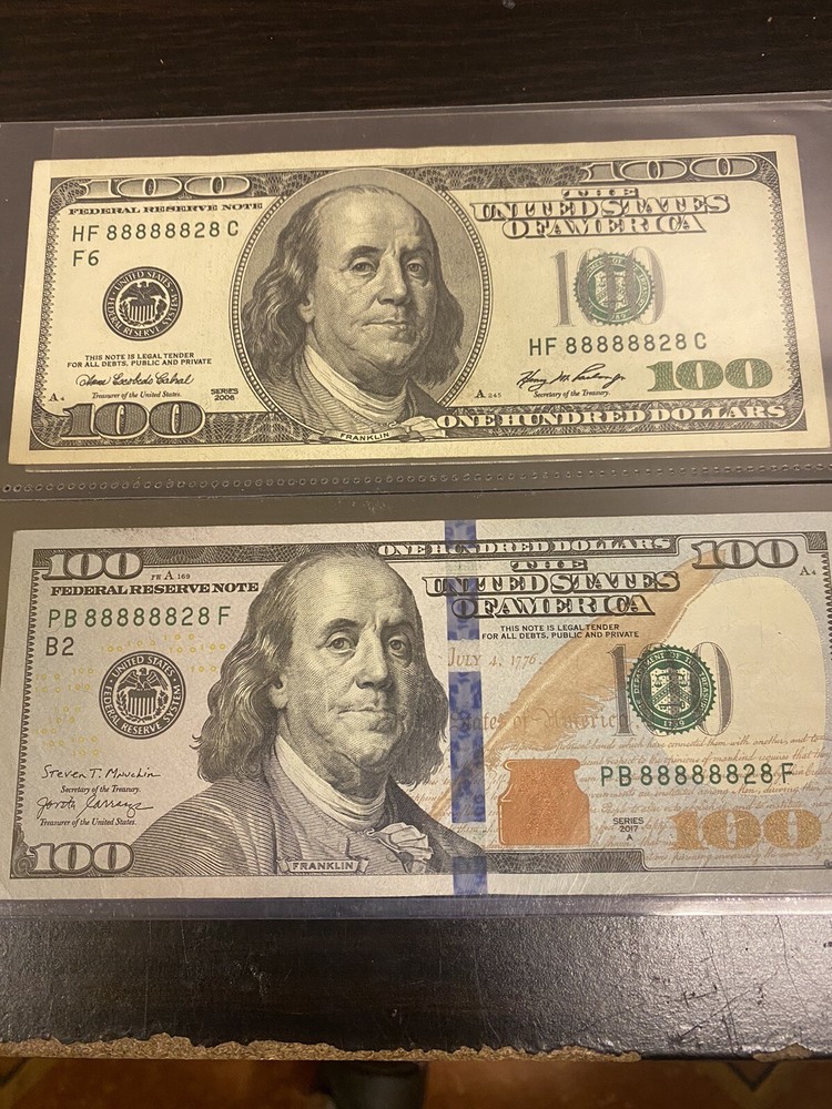 2notes $100 2006/2017 Matches Serial Nunber 88888828 🔥🔥