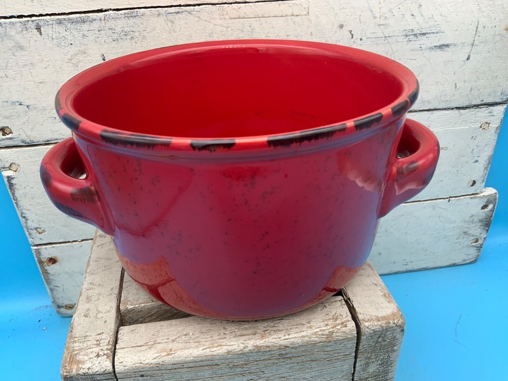 Red Double Handle Teleflora Planter/Bakeware, Ceramic Pottery 3-D Pinecone