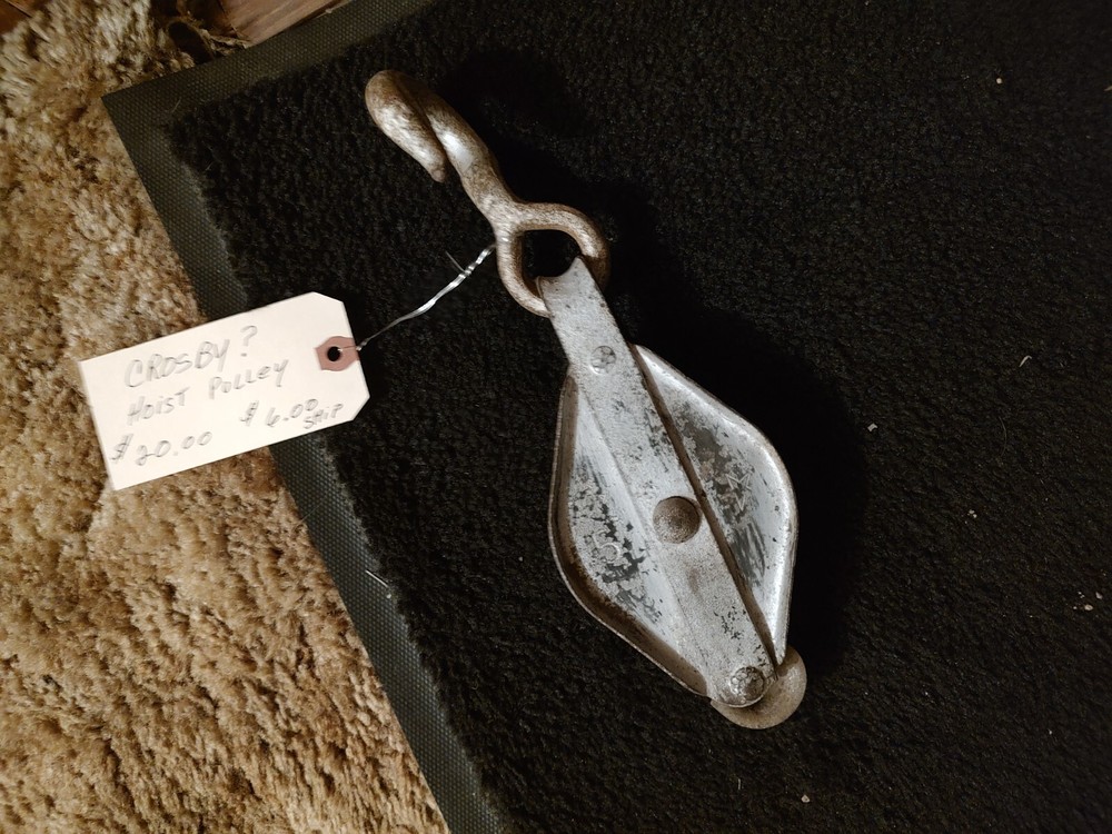 Hoist pulley possibly Crosby marked 5 with hook