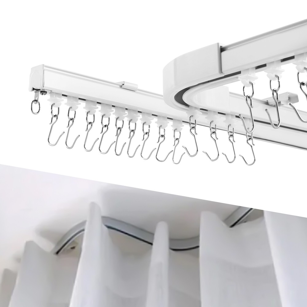 12ft-18ft Ceiling Curtain Track Set Ceiling Mount Room Divider Rail with Hooks
