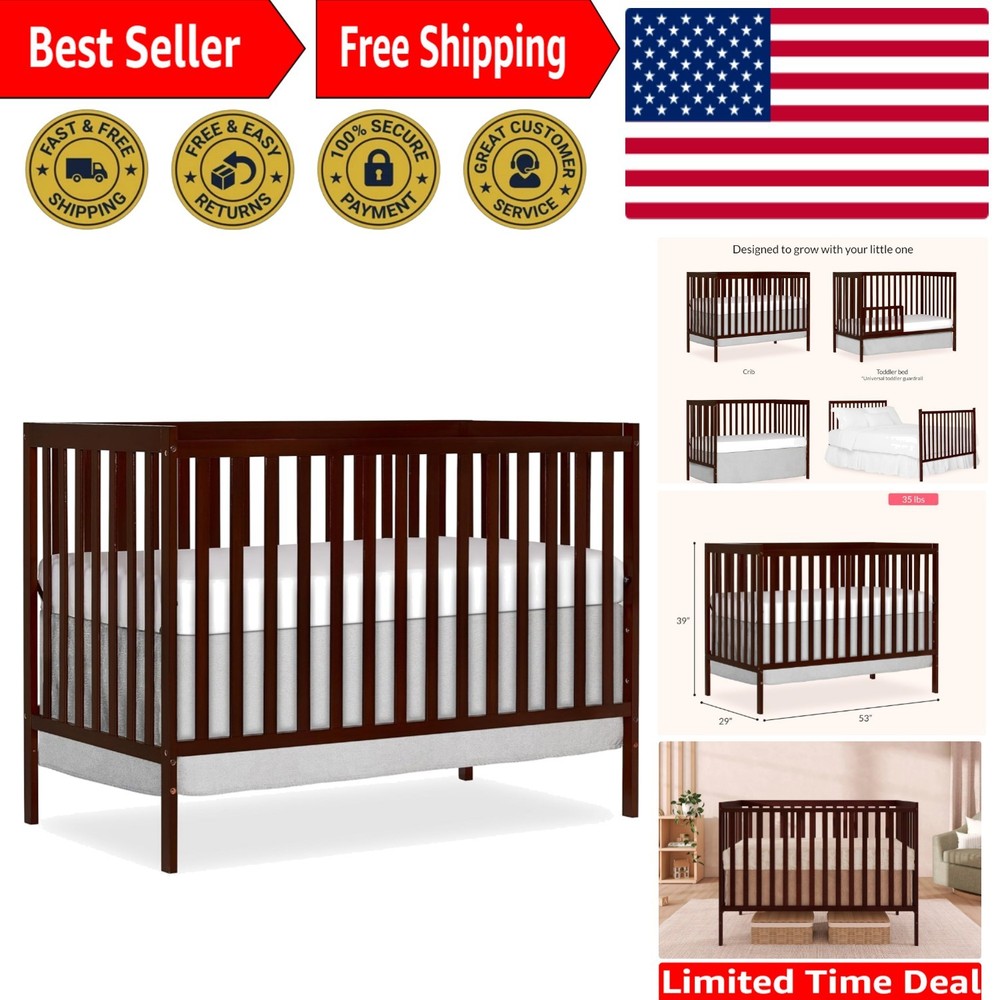 Modern Espresso Convertible Crib with Safety Certifications & Easy Assembly