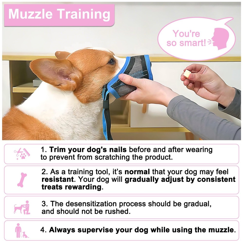 LUCKYPAW Dog Muzzle, Mesh Muzzle for Small Medium M(Snout: 5¼"-7"), Pink