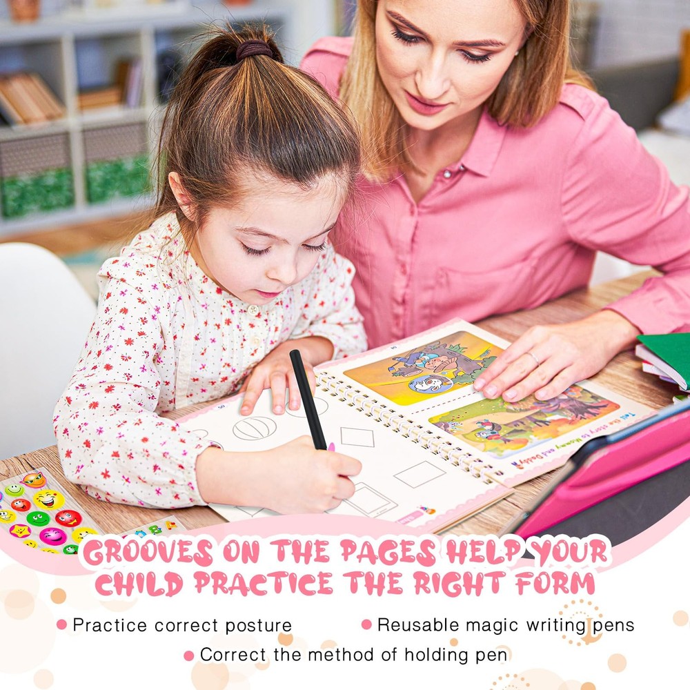 PEOCEFOY 4 Pc Magic Grooved Practice Copybook,Reusable Writing...