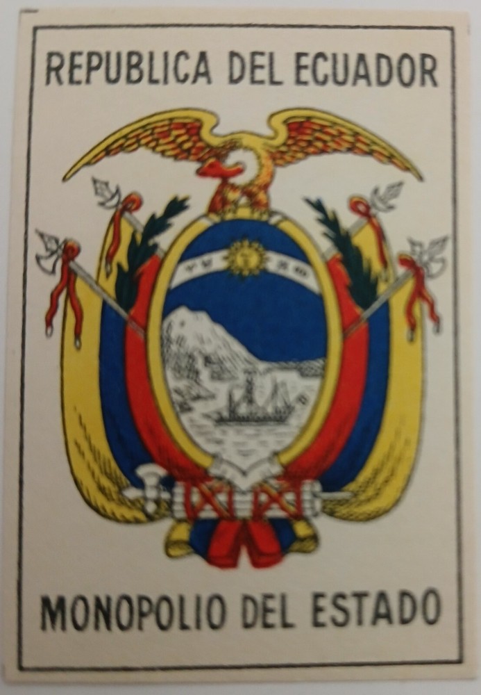 OLD MATCHBOX LABEL- REPUBLICA DE ECUADOR MONOPOLIO DE ESTADO