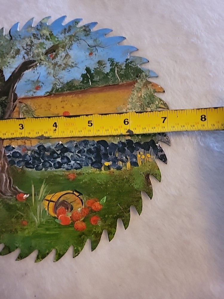 Hand Painted Circular Saw Blade Tree Apple Scene