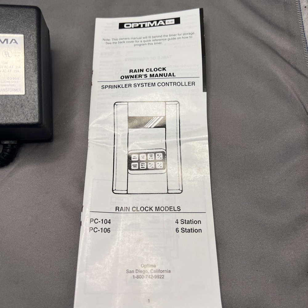 OPTIMA PC-104 LAWN SPRINKLER TIMER Single Program 4 Station, Never Installed NOS