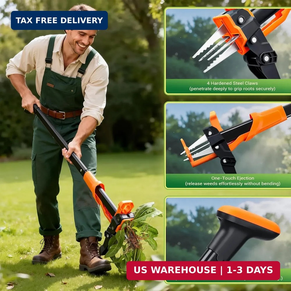 Weed Puller Tool - Stand Up Weed Puller with 4-Claw Steel Head, 39"-46" Retracta