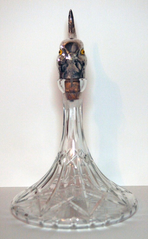 CRYSTAL SHIP'S / CAPTAIN'S DECANTER DECORATIVE PATTERN SILVER BIRD STOPPER