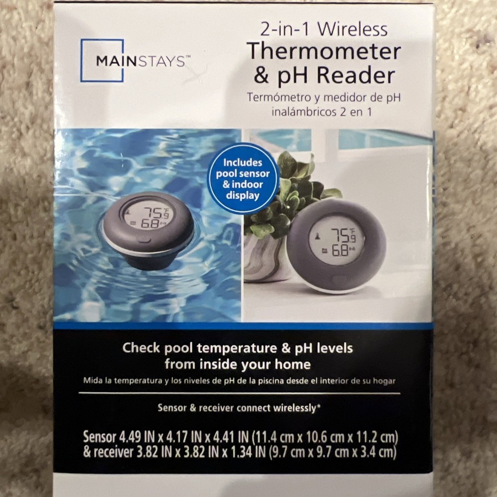 Mainstays 2-in-1 Wireless Pool Thermometer & pH Reader Indoor Display 160ft