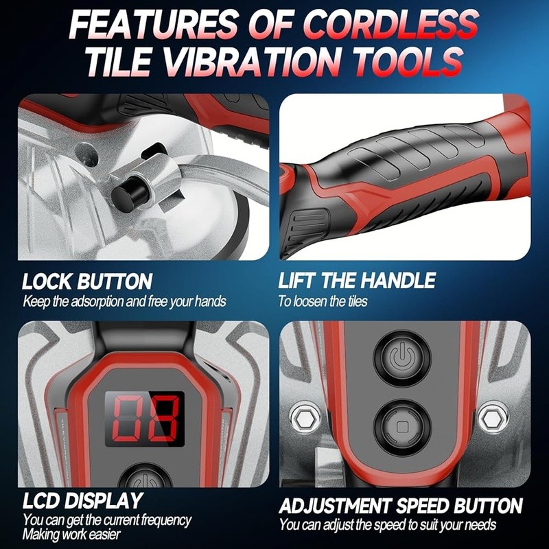 Cordless Tile Vibration Tool 8 Speed LCD Suction Cup 110 lbs Capacity Leveling