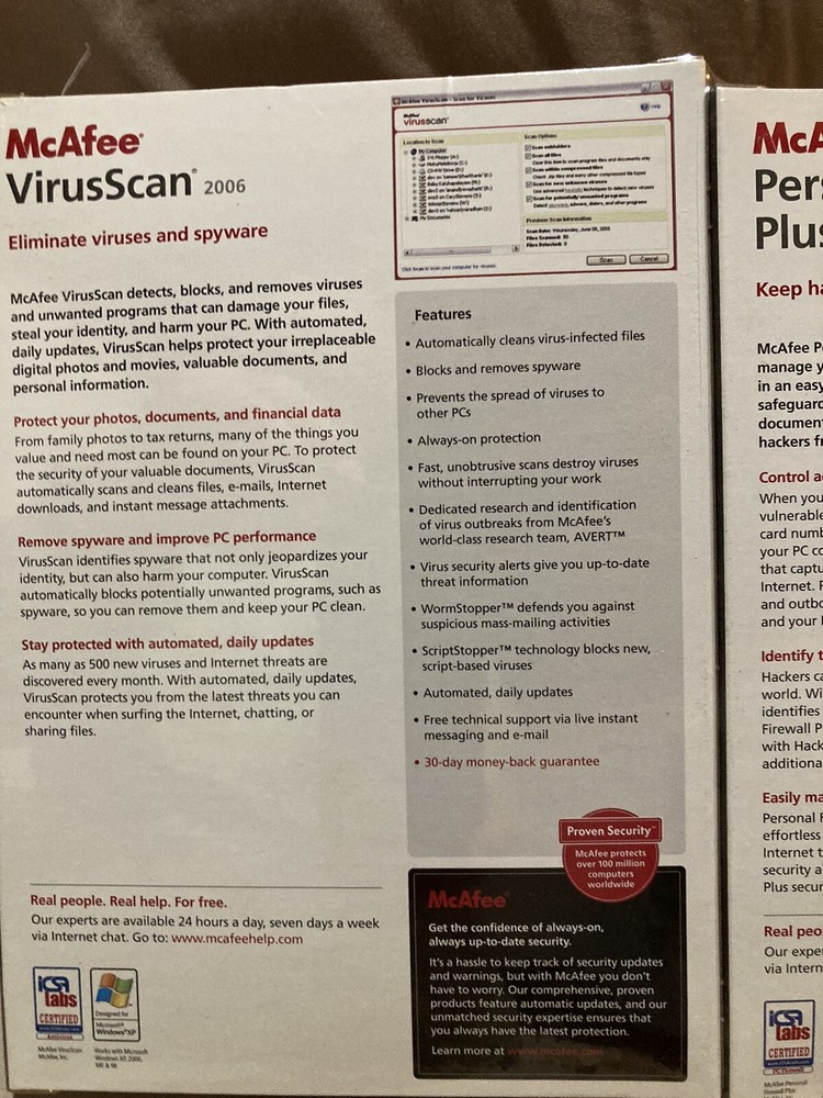 McAfee VirusScan 2006 +Personal Firewall Plus Vintage Security Software Sealed