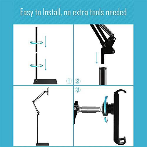 Tablet Floor Stand, Overhead Bed Phone Stand Angle Height Adjustable Black