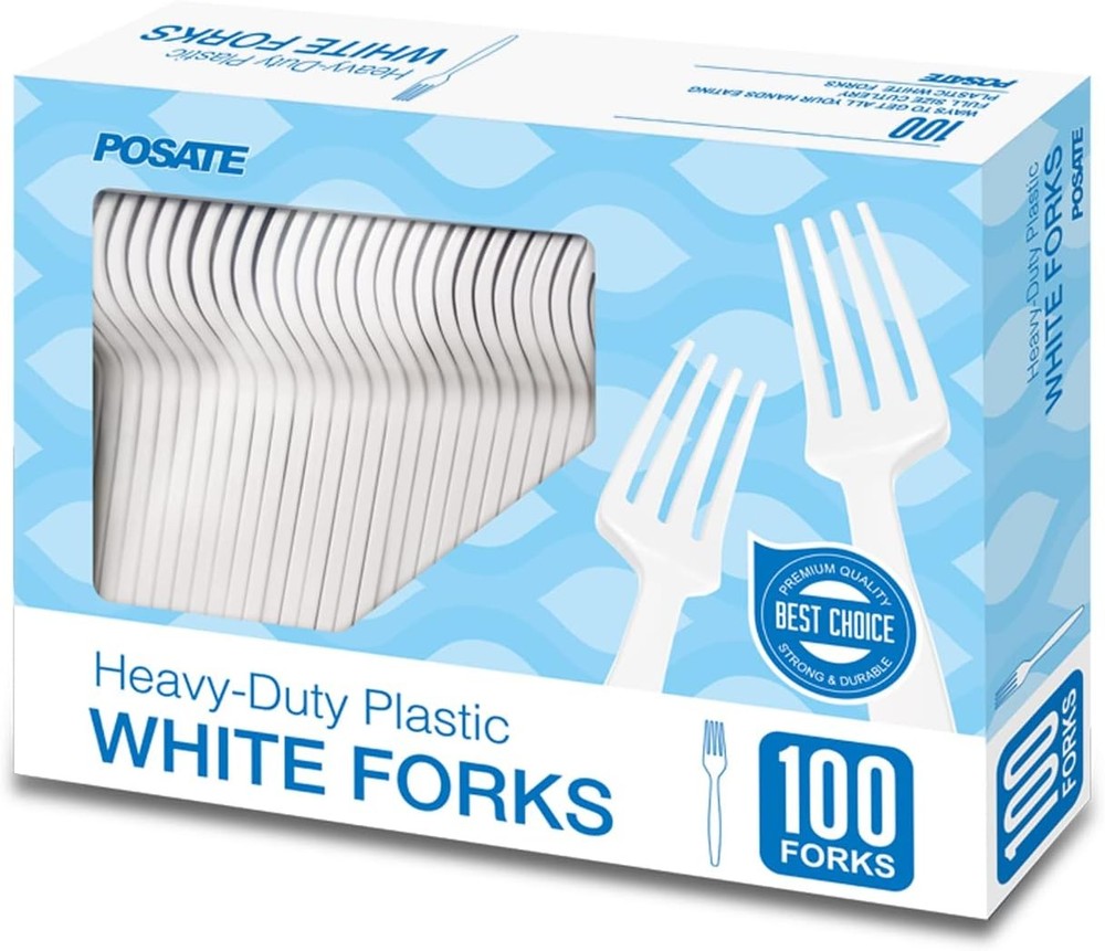 100 Pack Heavyweight White Plastic Forks