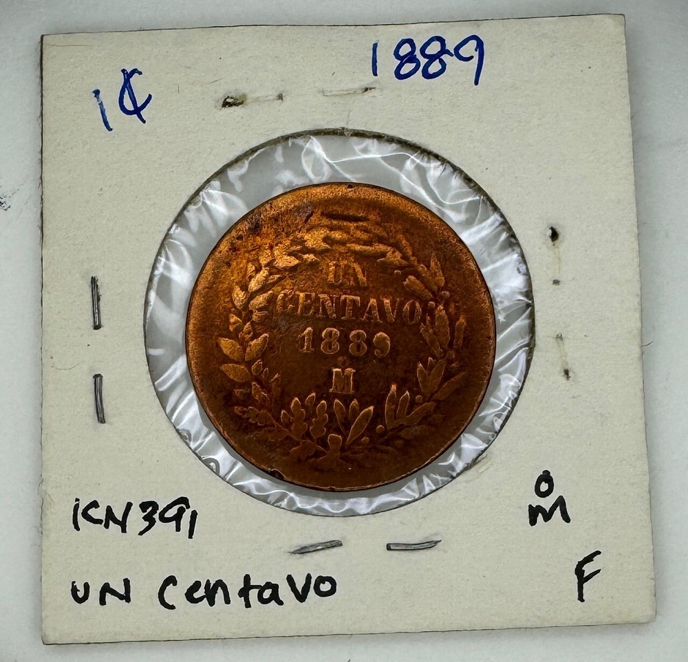 Rare 1889 Mo Mexico 1 Un Centavo Copper