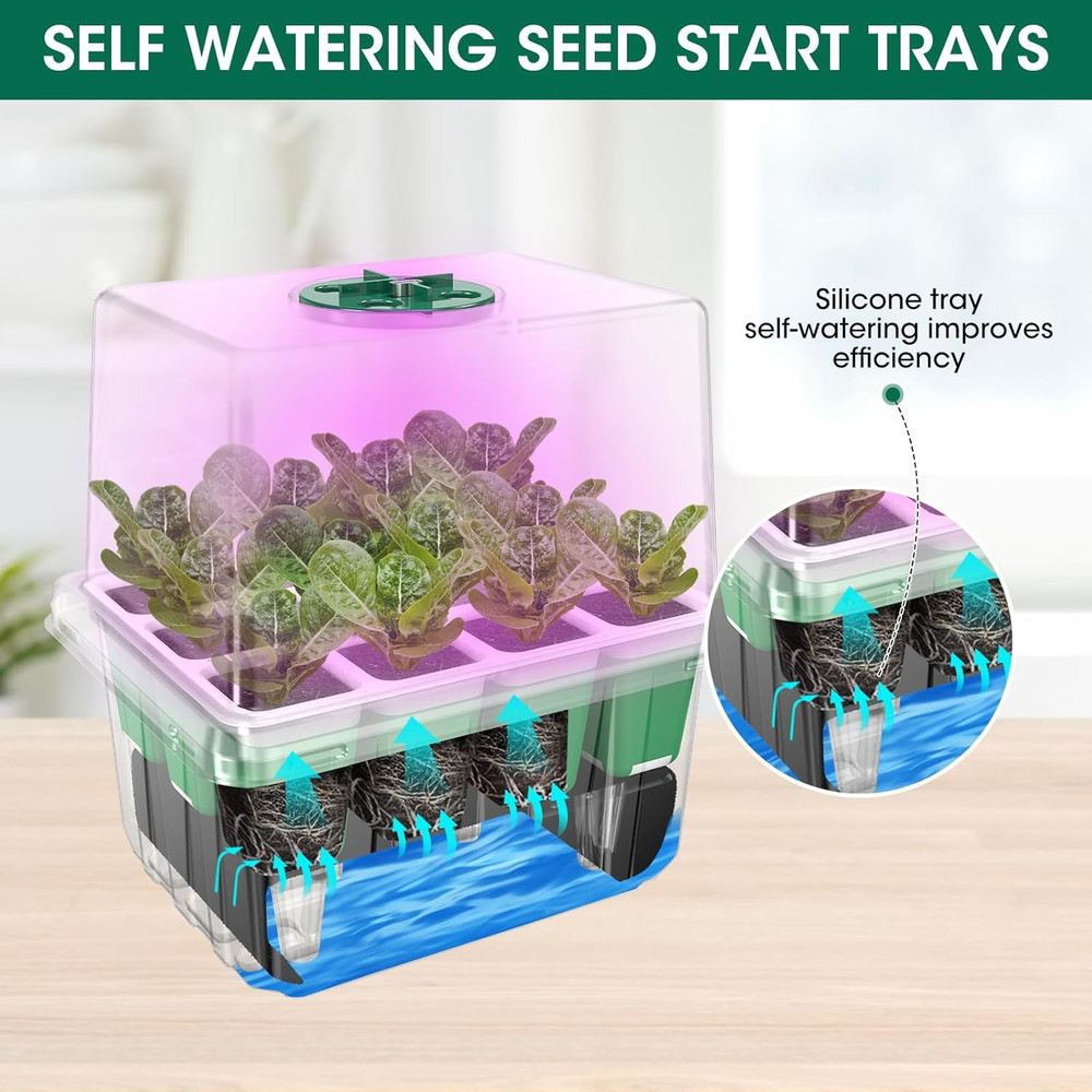 60-Cell Self-Watering Seed Starter Kit with Grow Light - 5-Pack