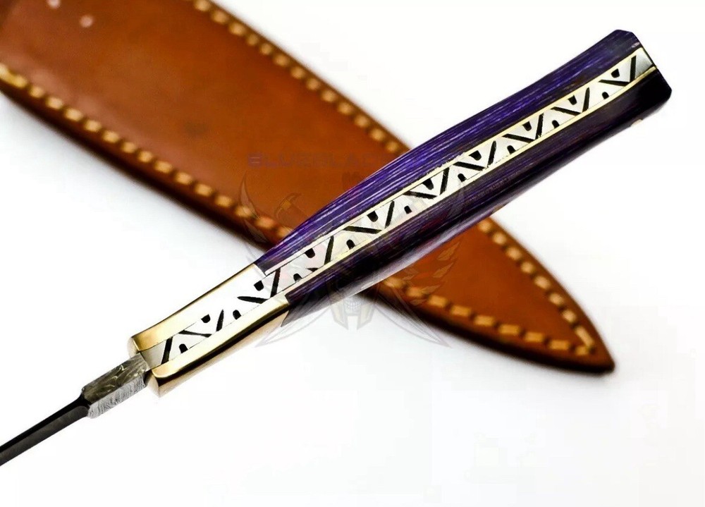 Damascus Double Edged Slick Tooth Pick Boot Knife