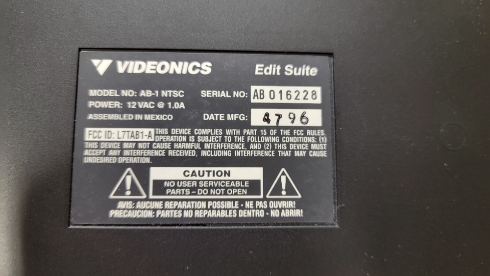 Videonics AB-1 Edit Suite A/B Roll Edit Controller w/ Power Supply, Manual, Box