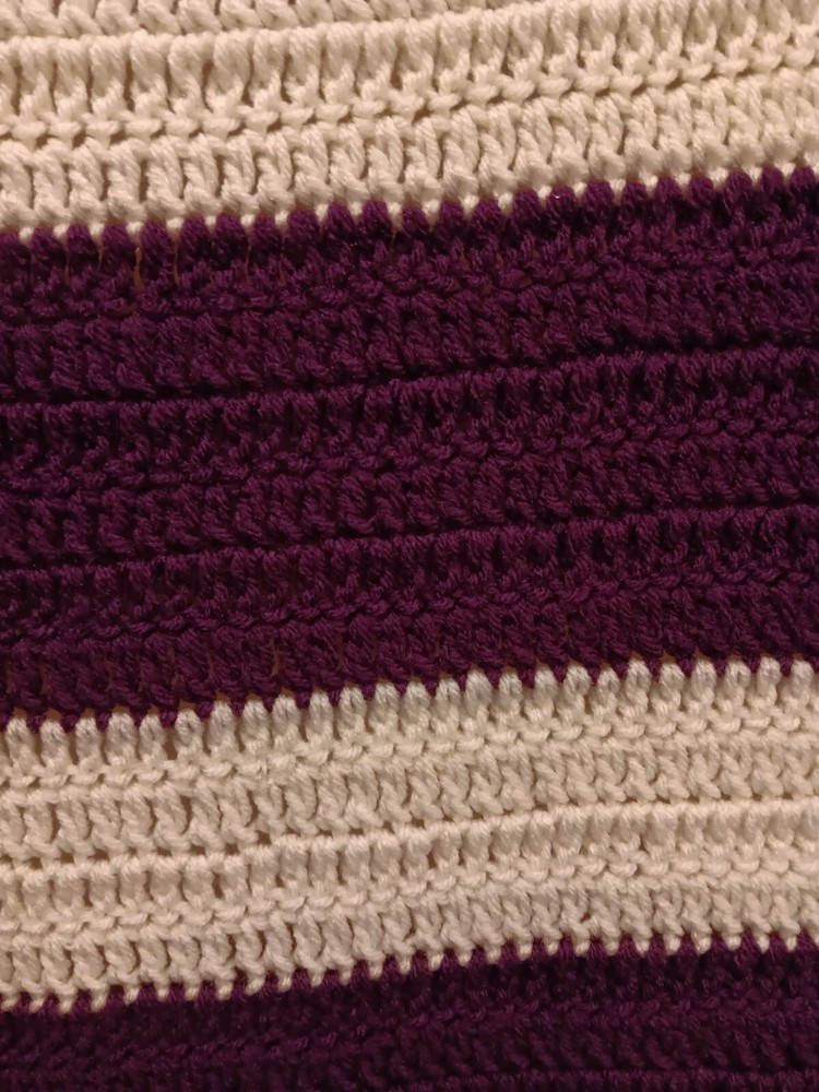 Handmade Crocheted Afghan Throw Purple and WhiteApprox64x45”