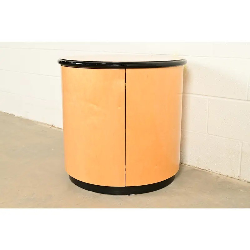 Milo Baughman Style Birdseye Maple Drum Side Table by Henredon