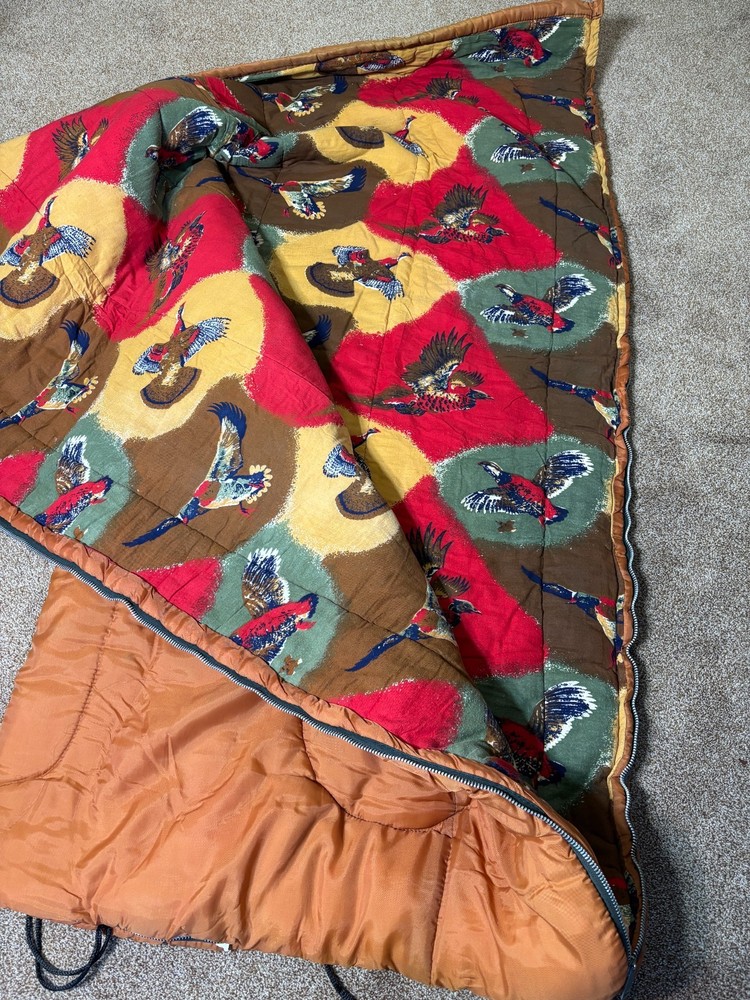 Vintage 70s flannel lined pheasant sleeping, camping mountain man