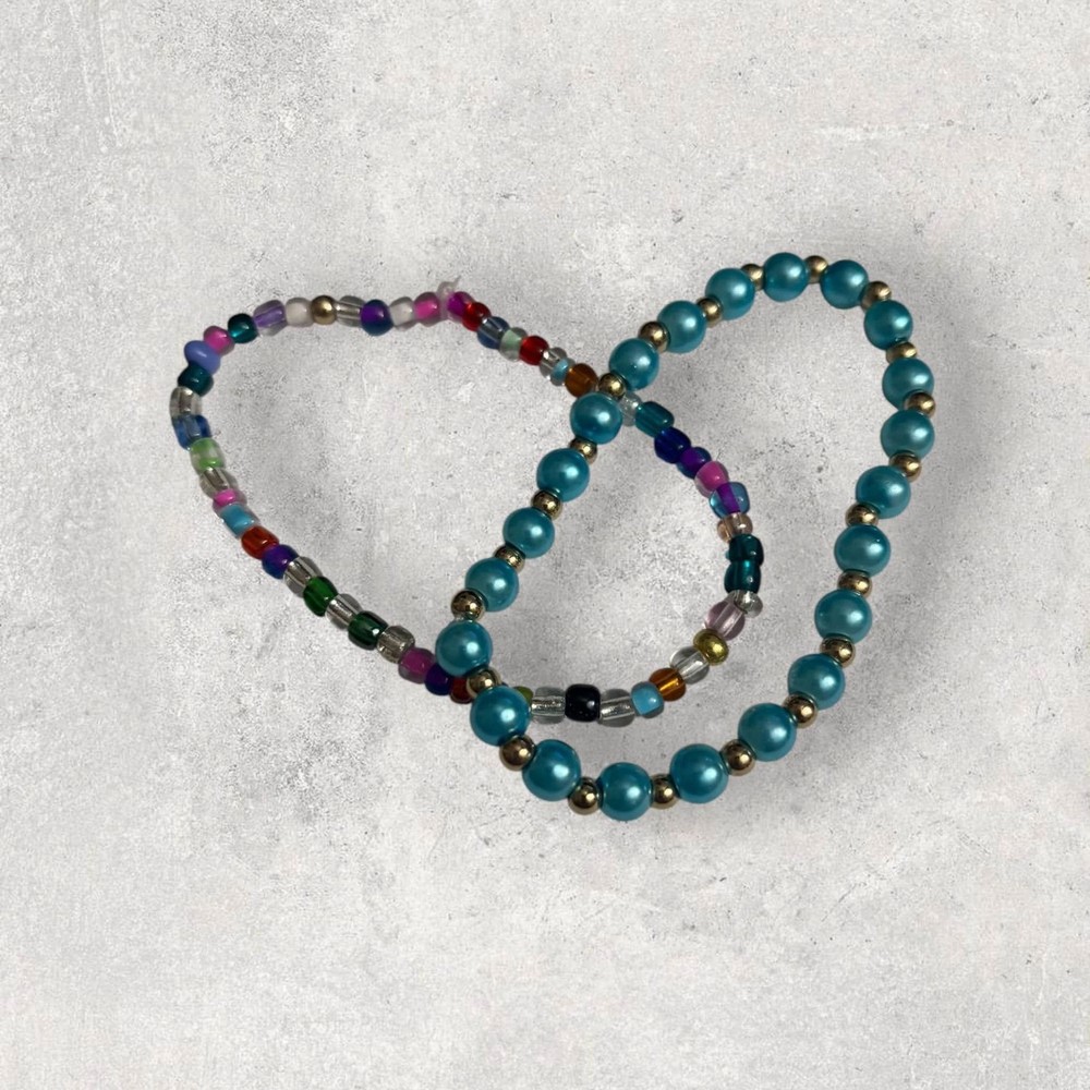 Handmade Beaded Stretch Bracelet Pair 0212