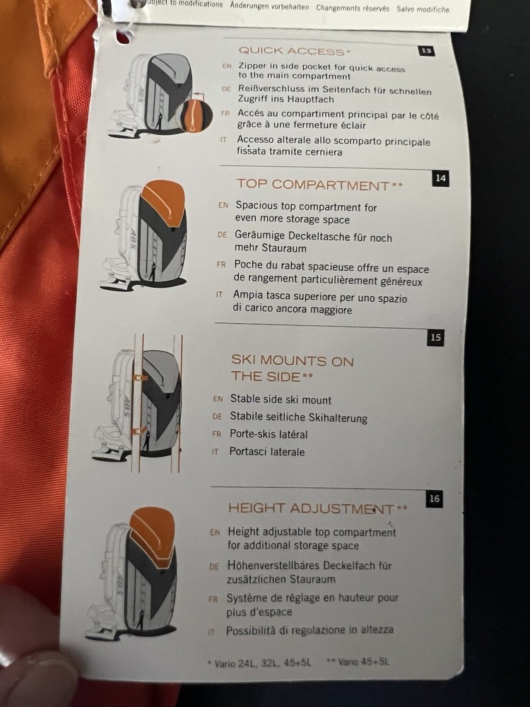 ABS Avalanche Backpack Vario Zip Ons Base Unit Orange