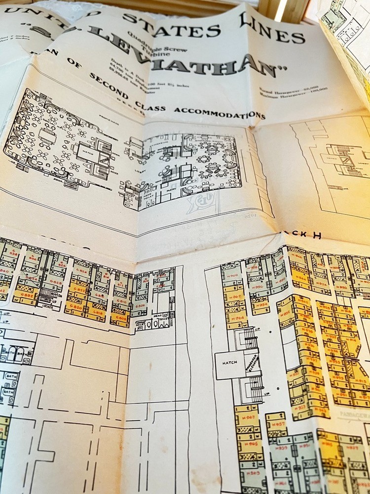Steamship Leviathan 2nd Class Accommodation Plan August 1928 Plus Baggage Ticket