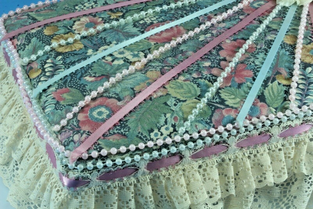 Home Crafted Padded Lacy Compartment Storage Craft Box.