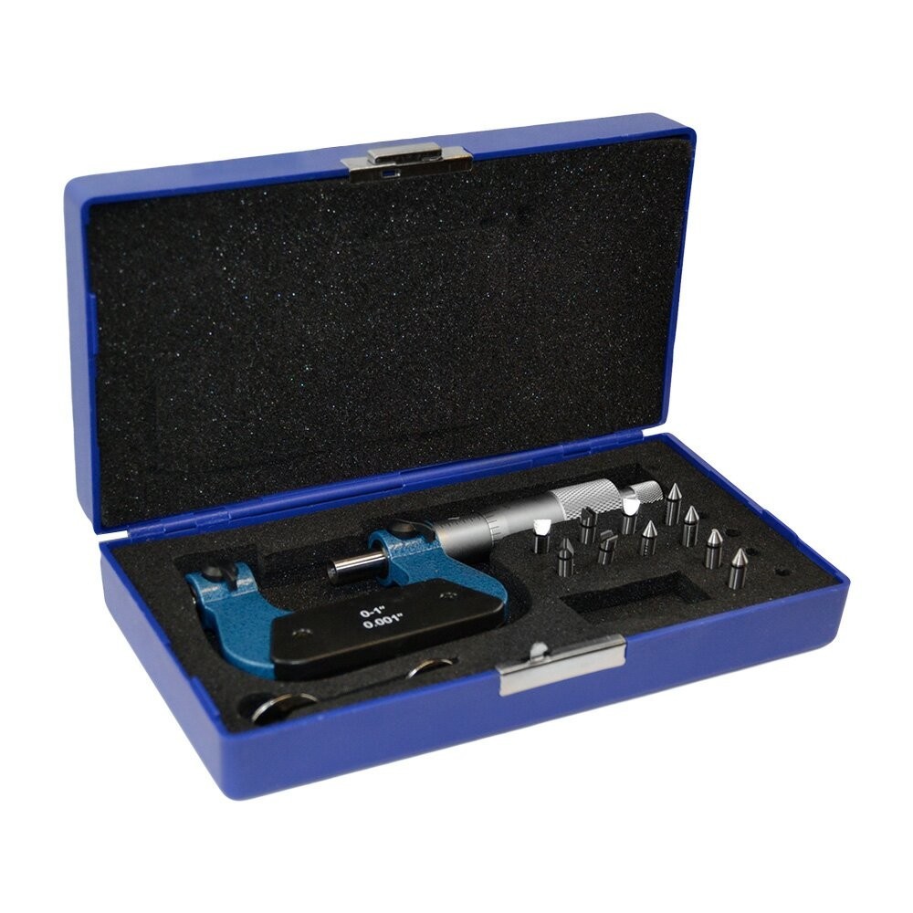 Range 0-1 Inch Screw Thread Micrometer Kit Rachet With Fitted Case