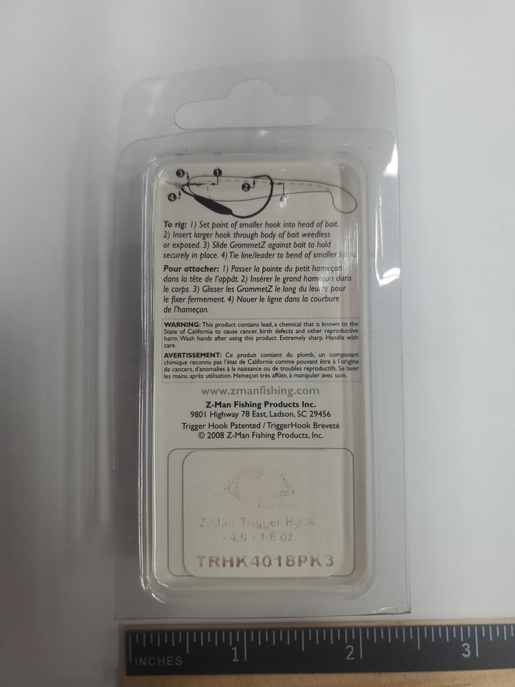 Pack of 3 Zman Trigger Hooks for Soft Plastics - Size 4/0 - 1/8 oz