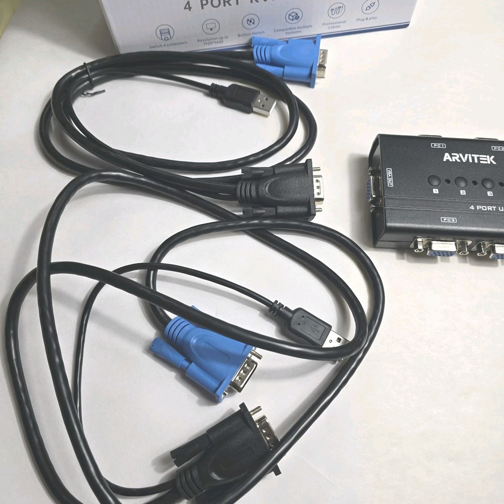 Port VGA KVM Switch with 2 Cables, USB VGA Switch for 4 Computers Share 1...