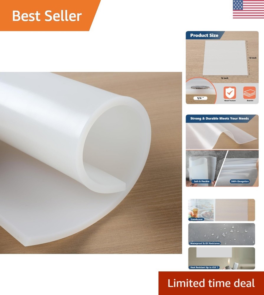 Translucent Silicone Rubber Sheet - 12" x 12" x 1/4" for Durable DIY Solutions