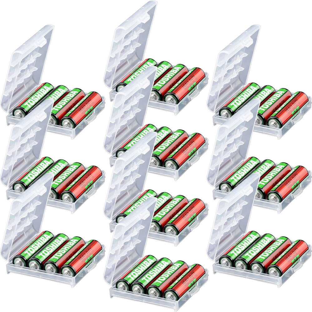 10 Pack Battery Storage Organizer Case - Transparent AA/AAA Cell Battery Holder