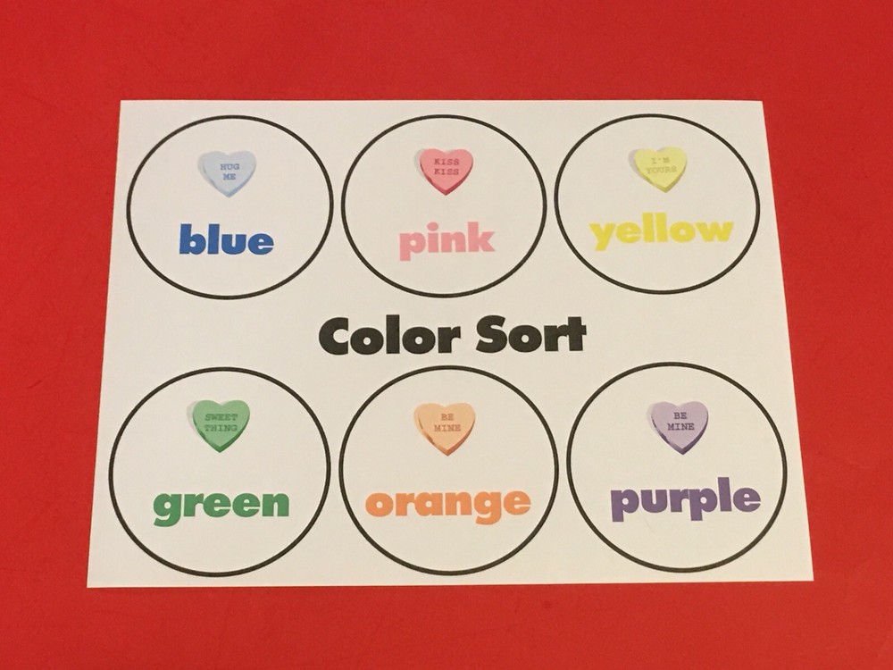 Valentine’s Hearts Color Sort Learning Mat - Laminated - Pre school Kindergarten
