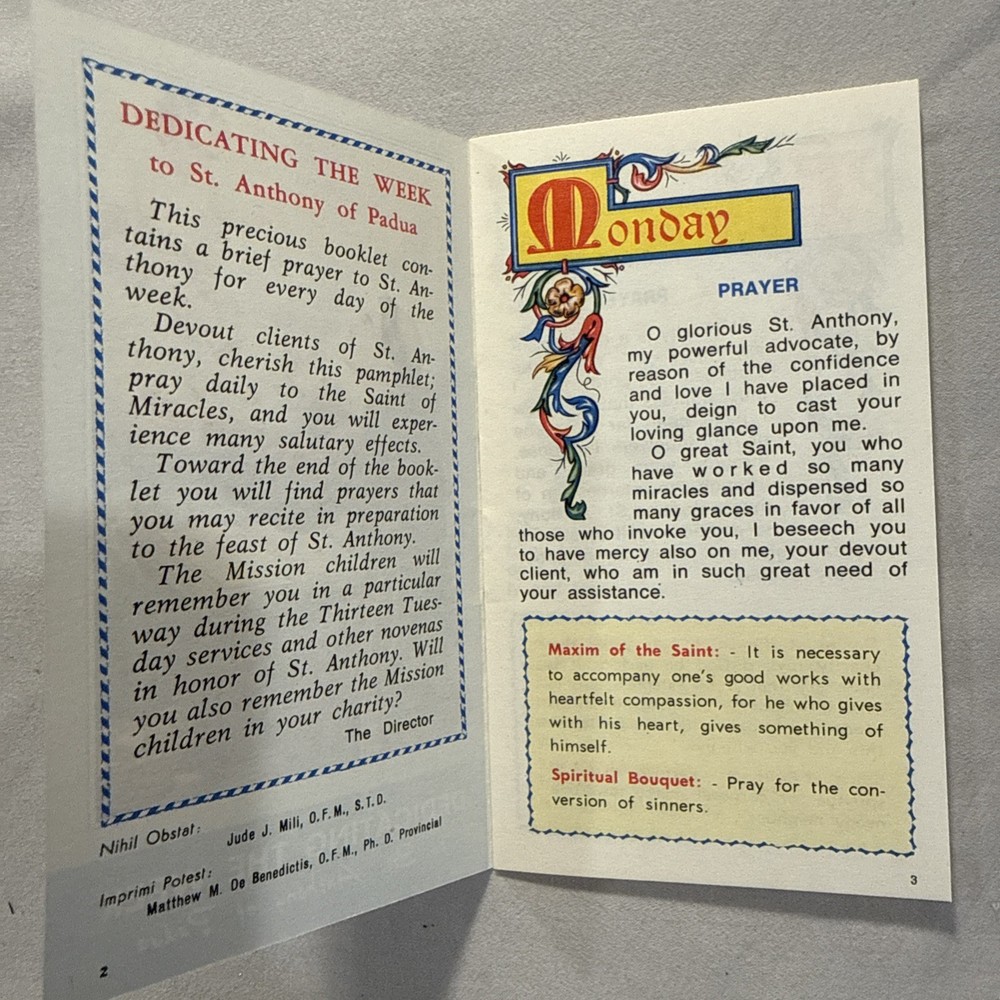 Vintage Saint Anthony Card & Booklet See Scans