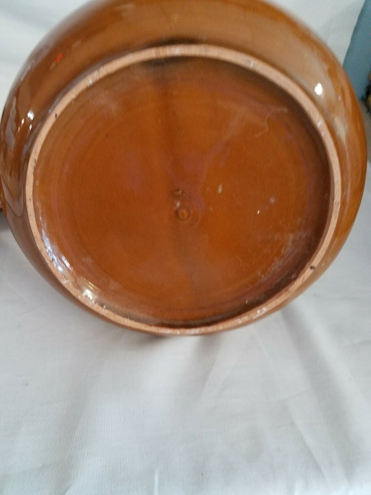 Glazed Pottery Bean Pot with Metal Handle