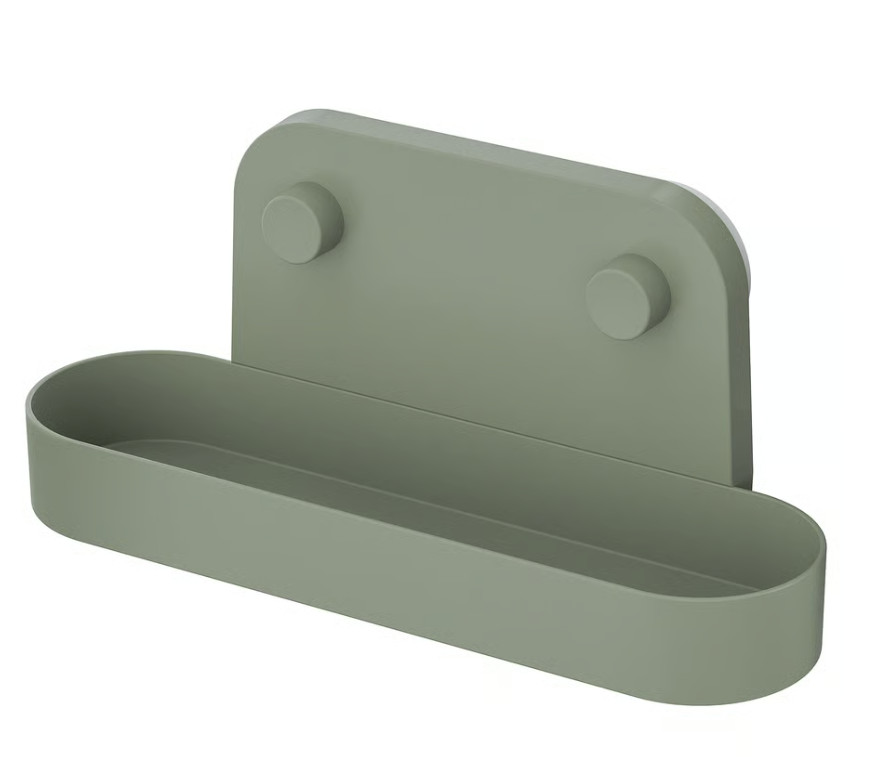 ÖBONÄS Wall shelf with suction cup, gray-green, 11 "x4 ¾ "x4"