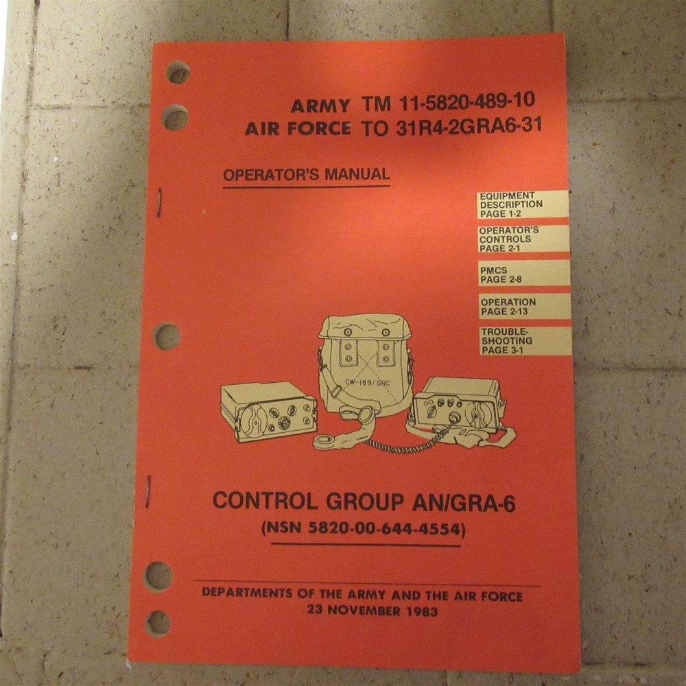 Military Book for Control Group, AN/GRA-6, New