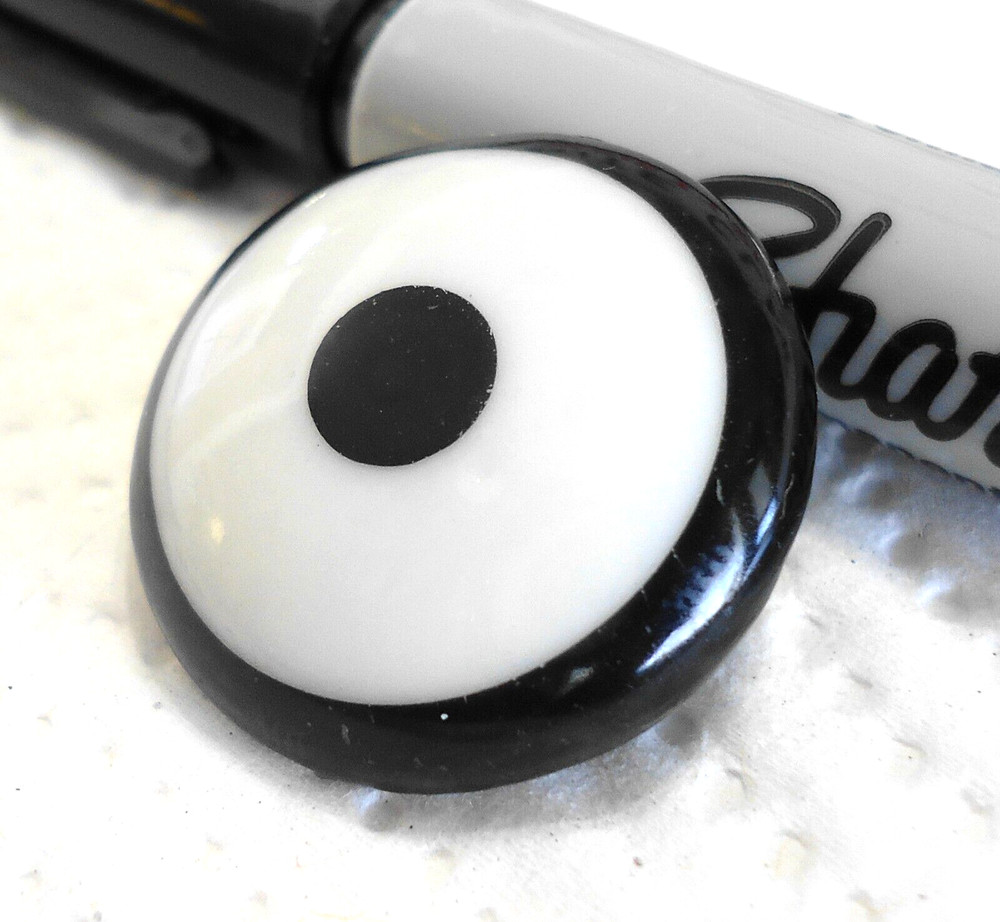 Antique Black White Glass TARGET Button 1 1/16"