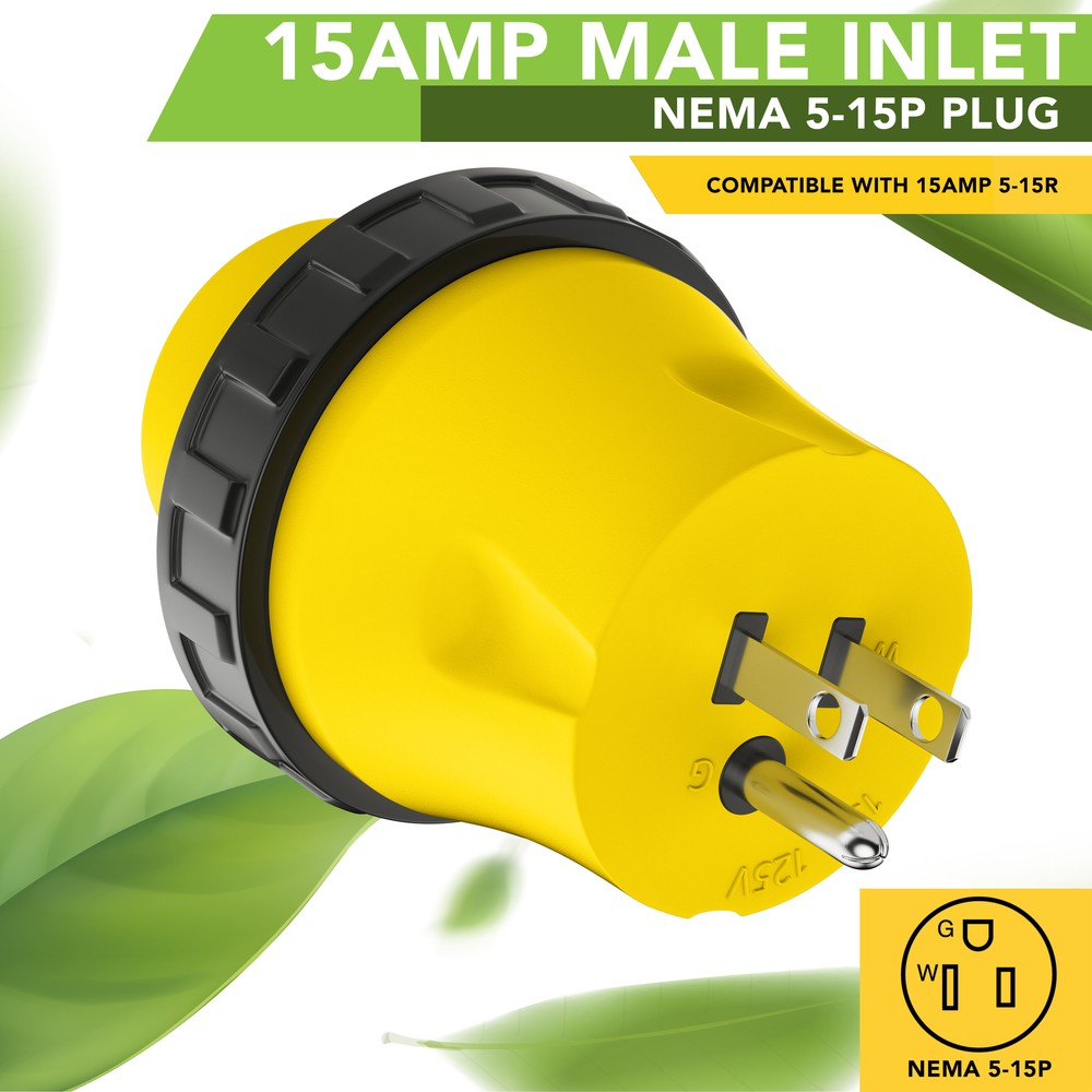 RV Power Cord Adapter 15 amp Male to 30 amp Twist Lock Female Camper Detachable