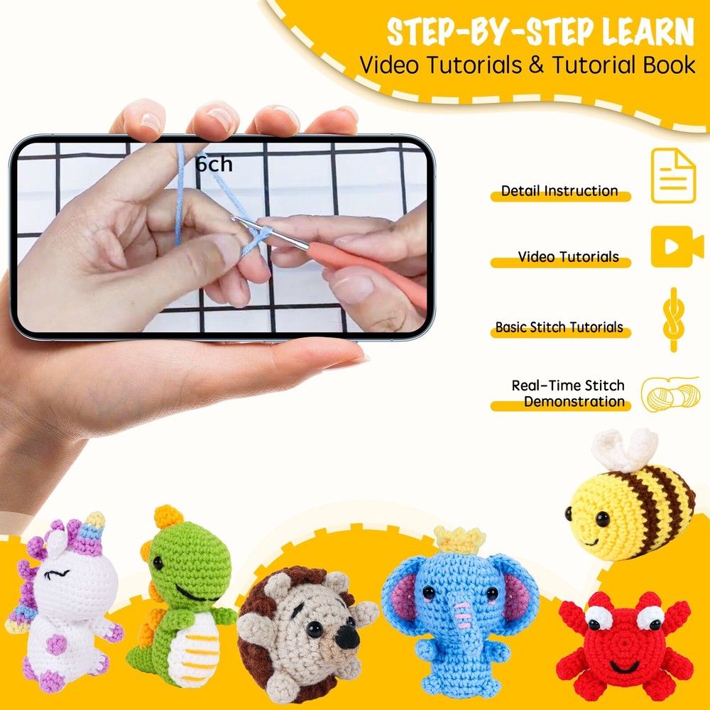 WoolyLoopy 3Pcs crochet kit for beginners with step-by-step video tutorial