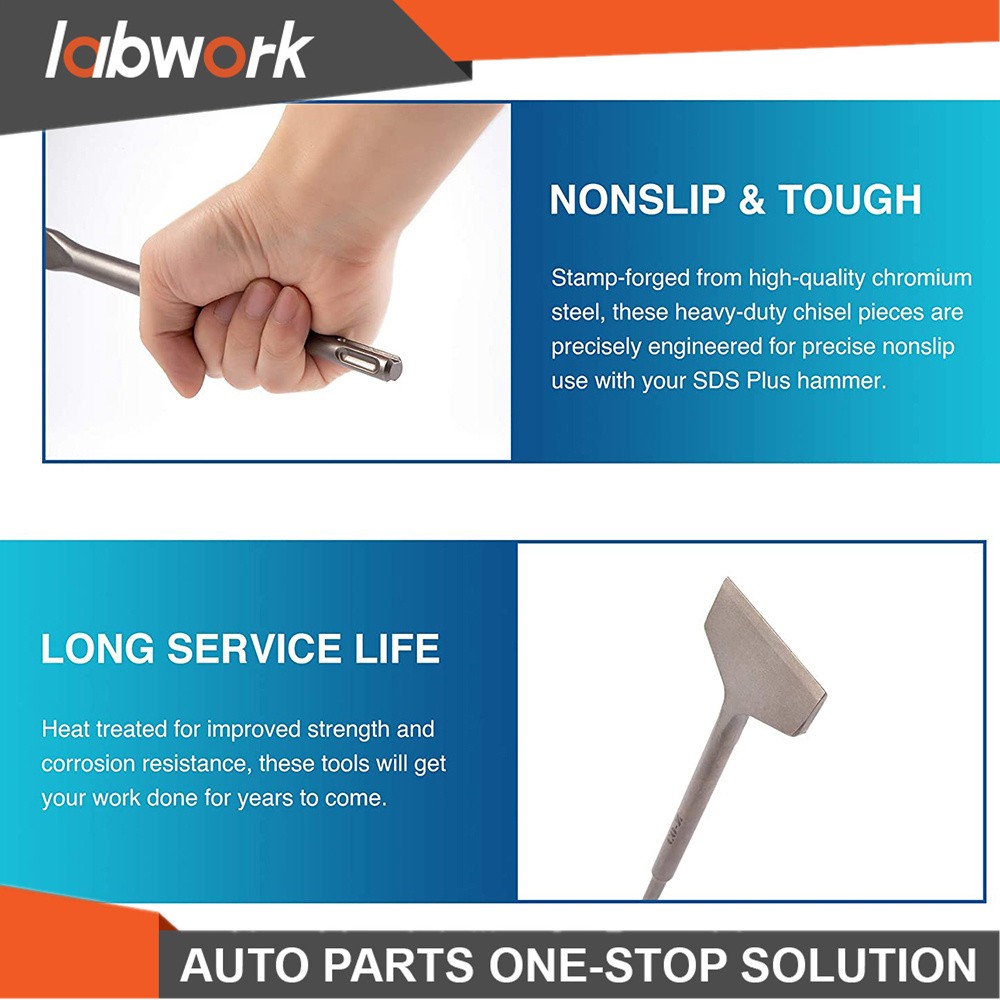 Labwork 4 Pack SDS Plus Chisel Bits -Flat Chisel Grooving Chisel & Point Chisel