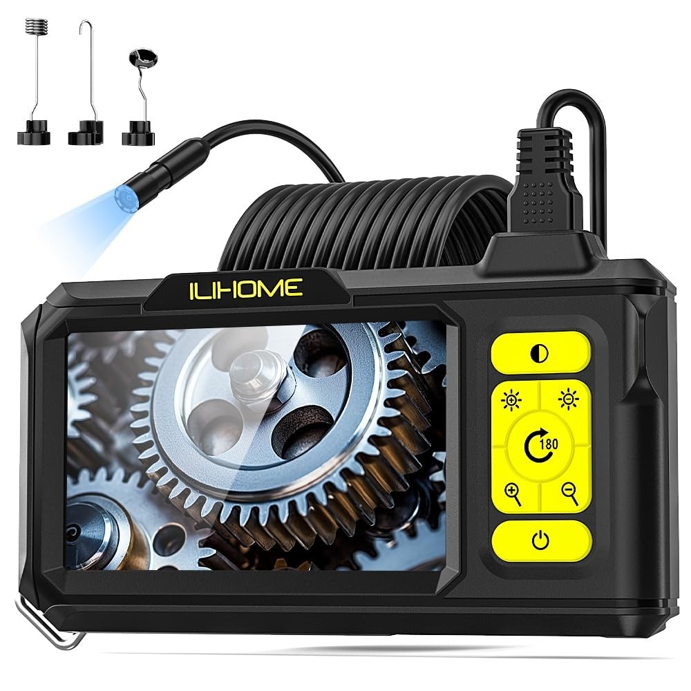 Borescope Camera with Light, 1080P HD Endoscope with 8 Adjustable LEDs, 4.3" ...