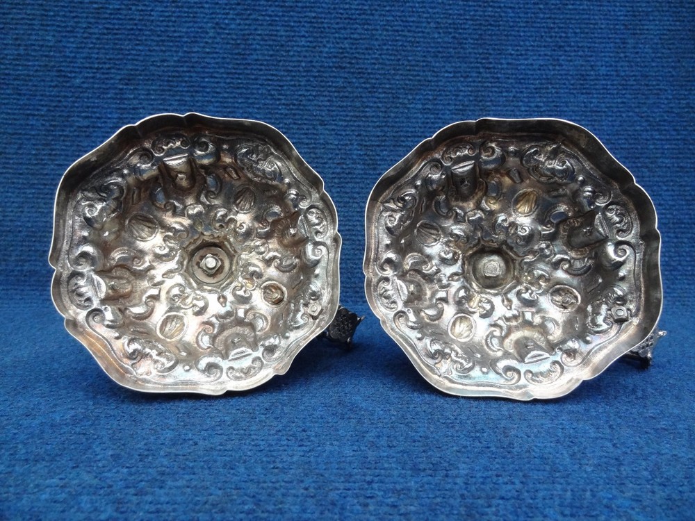 Silver candlesticks (walking) Medieval style 19-20th C. C-scroll Pan with flute