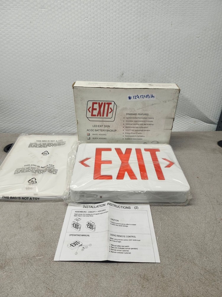 NEW IN BOX LIGHT GUARD SELF-POWERED RED LED EXIT WHITE HOUSING XRB