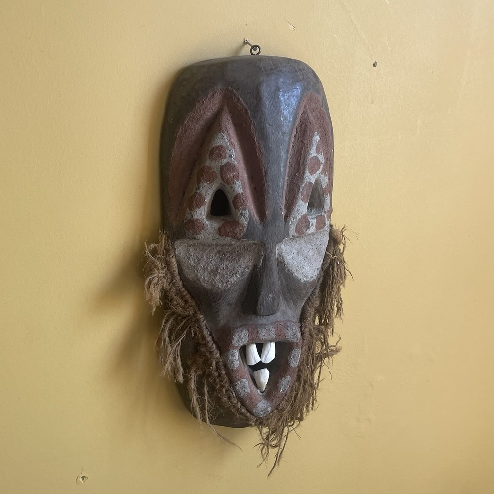 Luba-Warega (Lega) Mask - DRC Congo - Animal Teeth & Raffia - 13"
